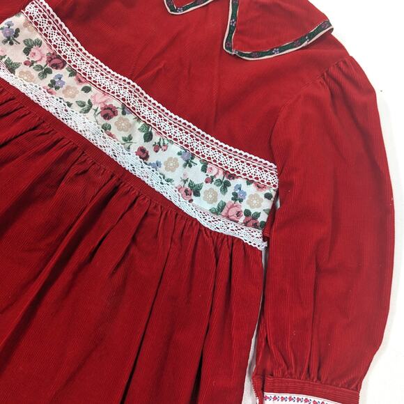 Curcuna Dress Girls Size 4-5T Red Corduroy Ribbon Christmas - Picture 2 of 5